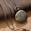 New Antique Steampunk Vintage Roman Numerals Quartz Pocket Watch Bronze Case Necklace Pendant Clock Chain Mens Women