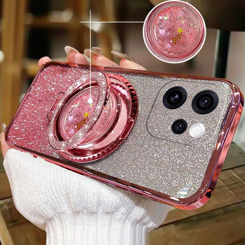 For OPPO Reno 15 Pro 15F Case with Liquid Glitter Quicksand Hourglass Stand Holder Luxury Shiny Gradient Plating Girls Slim
