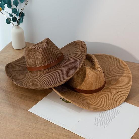 Adult Cowboy Hat for Men Women Western Party Straw Cowgirl Hat Classic Roll Up Fedora Hat with Buckle Belt