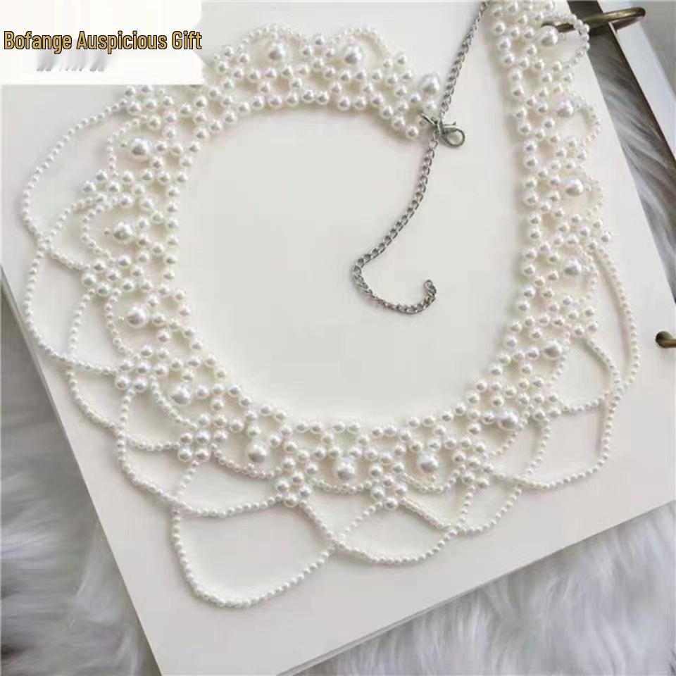 

Винтажный чокер из жемчуга ручной работы: Многослойный полый волновой дизайн