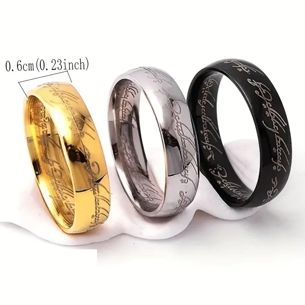 3pcs Simple Trendy Stainless Steel Rings, Golden, Black, Silvery Colors Men's  Jewelry