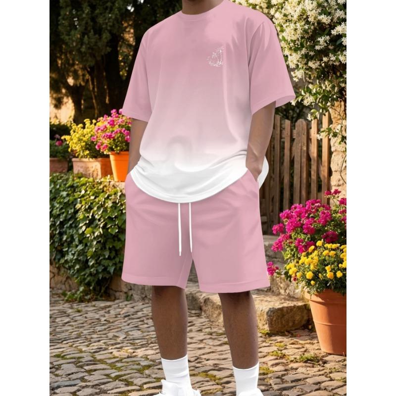 

2-piece men s casual T-shirt and shorts set, printed pattern S