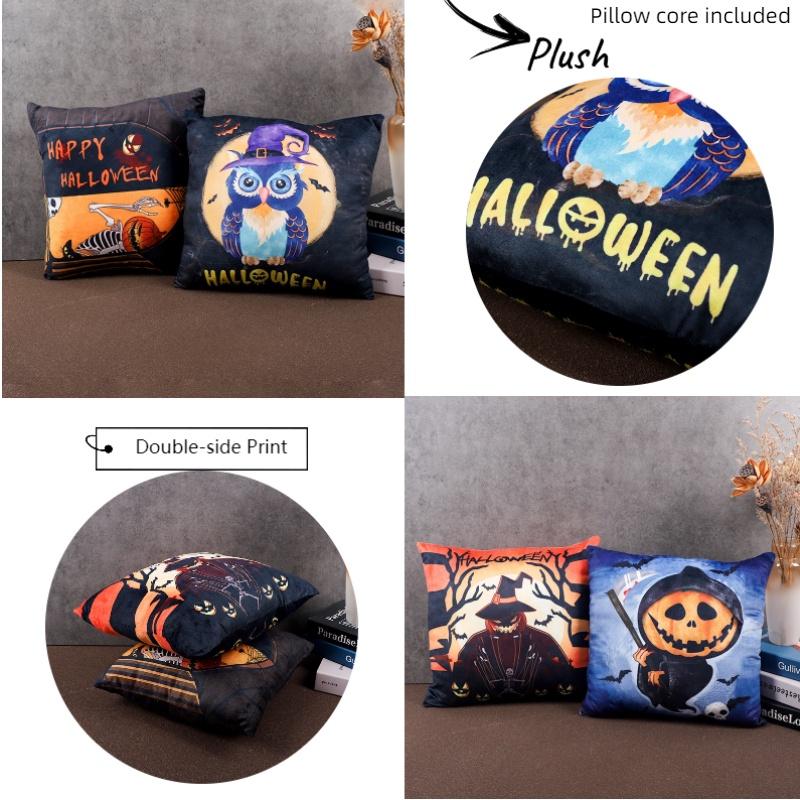 Funny Halloween Printed Plush Cushion Toy For Office And Living Room Decor Wholesale 40cm*40cm Owl And Pumpkin Ghost Design
