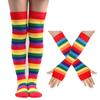 Damen Oberschenkelhohe Strümpfe Armstulpen Handschuhe Set Damen Mädchen Schwarz Weiß Gestreift Lange Overknee Socken Cosplay Lolita