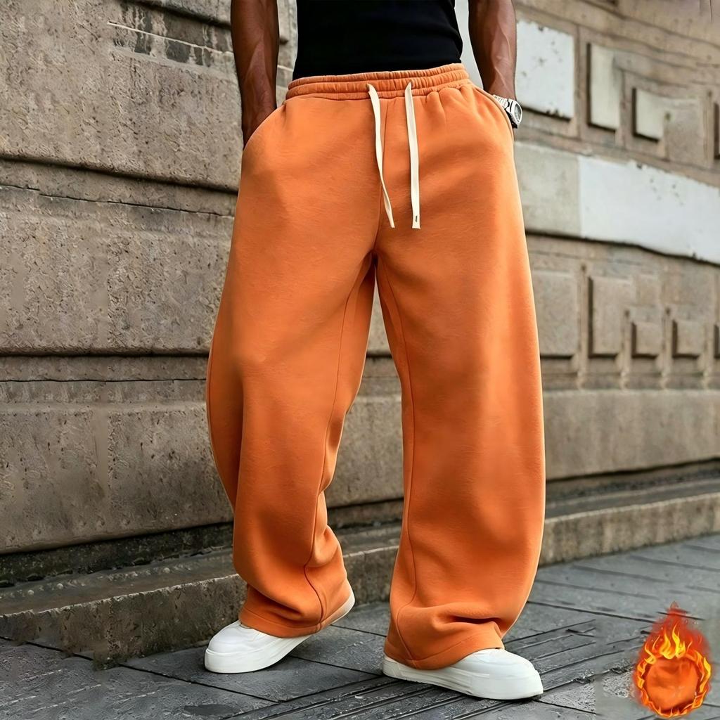 Men's Oversized Straight Leg Lined Sweatpants with Drapey Fit for Athletic Casual Wear