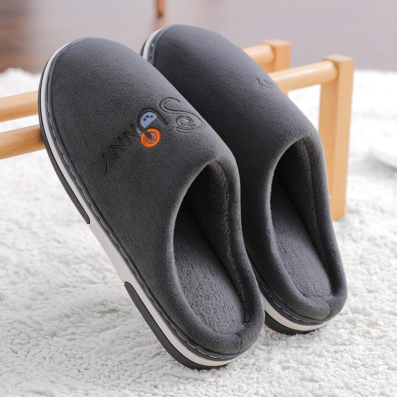 Large size cotton slippers men's autumn and winter indoor home non-slip velvet warm home cotton shoes women's candy color comfortable