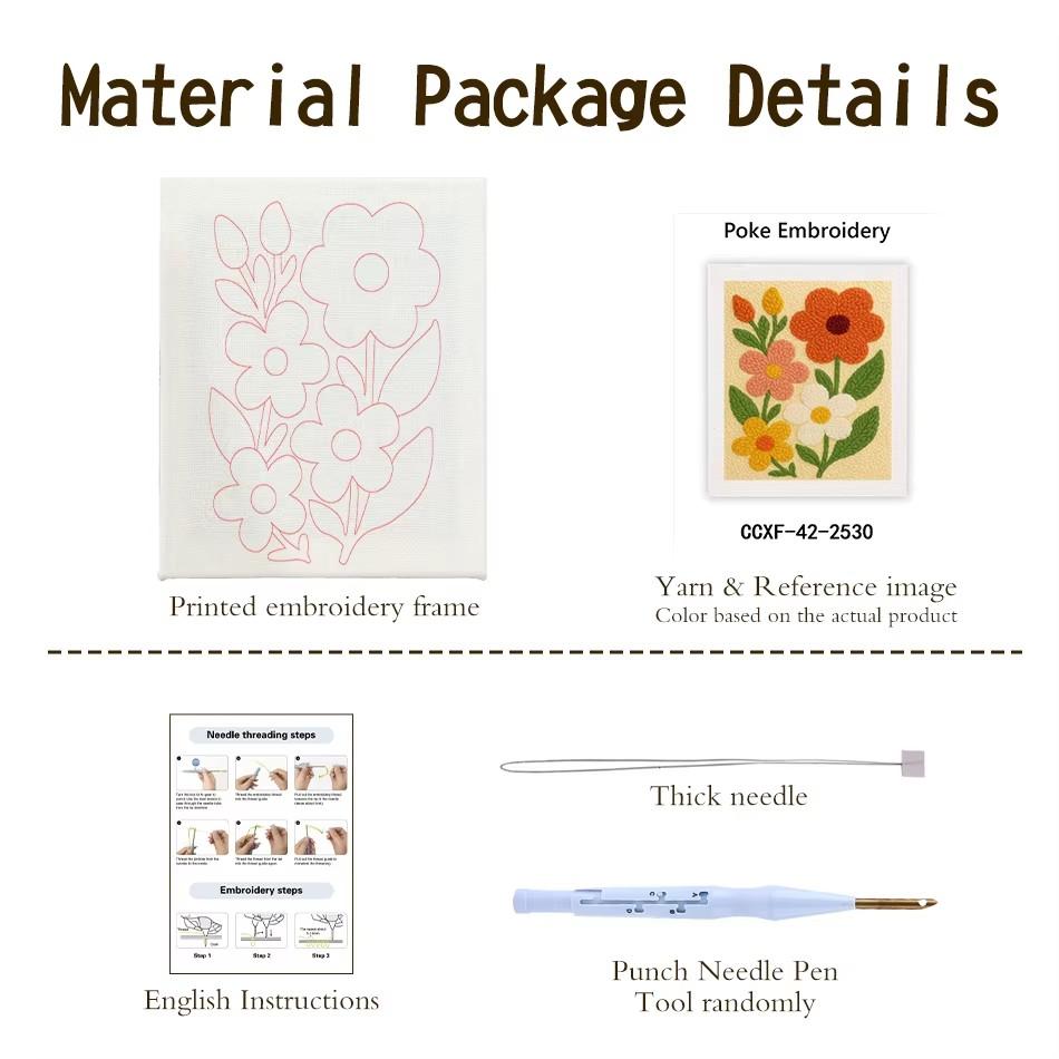 DIY Punch Needle Kits for Beginners Flower with Frame Embroidery Punch Needle Starter Craft Set Easy for Adults Diy Gift Home De