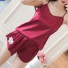 Women's Spaghetti Strap Pajamas Set Sleeveless Two-Piece Sleepwear with Embroidery Flower Summer Cami Top