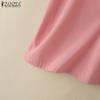 ZANZEA Women Casual Round Neck Loose Summer Short Sleeve Blouse