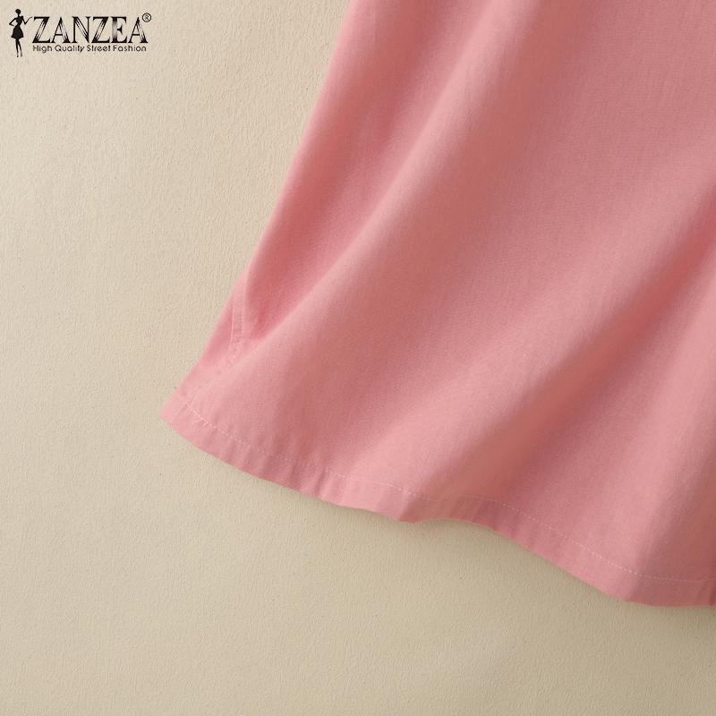 ZANZEA Women Casual Round Neck Loose Summer Short Sleeve Blouse