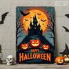 Halloween Metal Tin Sign Gothic Haunted House JackOLanterns Bats Happy Halloween Text Durable IndoorOutdoor Decorat