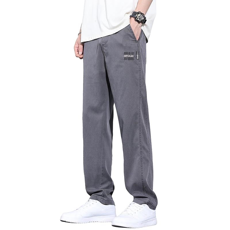

[Fasshonrida] casual Semi-wide slacks men s pants moisture permeable ventilation tencel wide pants cool stretch pants for summer bottoms Trousers
