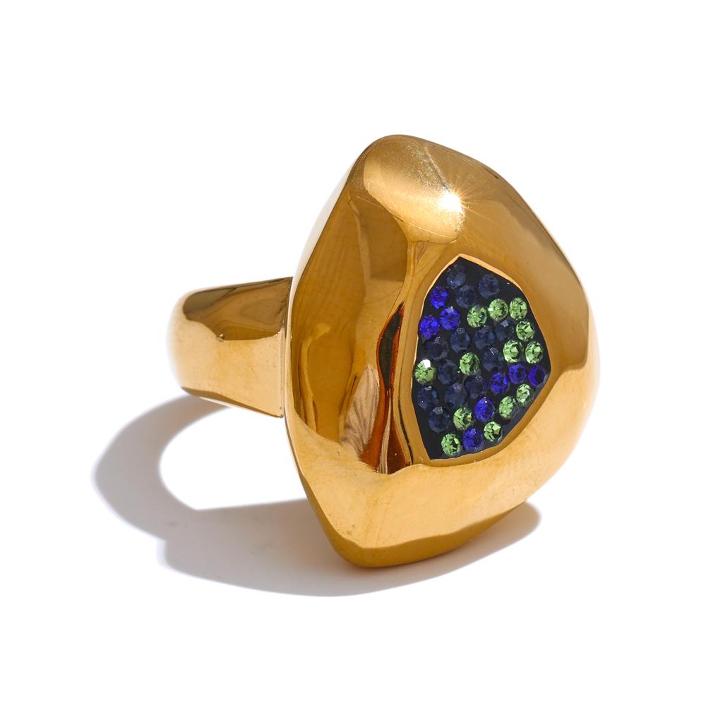 Yhpup Stainless Steel Blue Color Cubic Zirconia Geometric Ring Jewelry Waterproof for Women 6