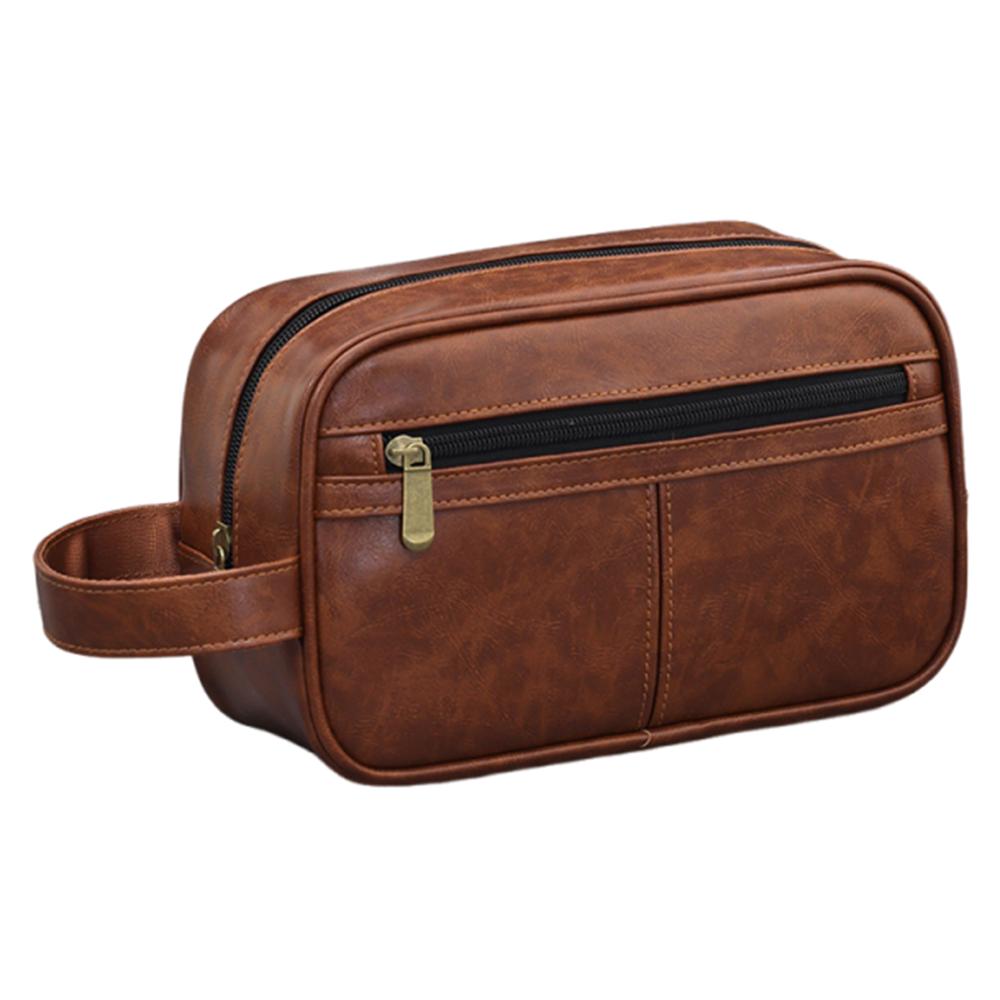 Multi Pocket Cosmetic Storage Bag Retro Travel Toiletry Bag Men Leather Wash Bag  Business Trips