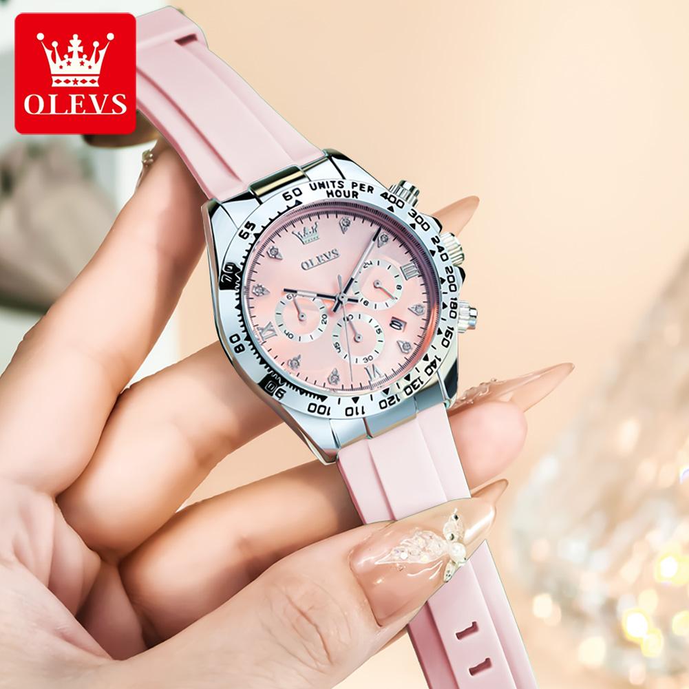 OLEVS Damenuhr Silikonarmband Luxusmarke Original Quarz Uhr für Frauen Automatisches Datum Wasserdicht Chronograph Damenuhr