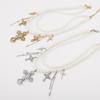 Tooxika Temperament Niche Design Double Layer Imitation Pearl Necklace Personalised Trefoil Cross Multi-layer Necklace