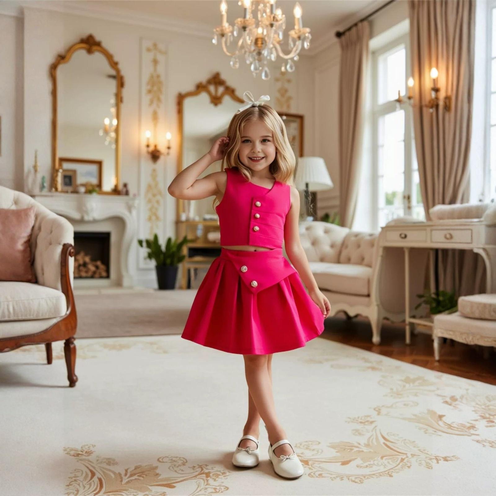 

Girls Stylish Cute Top & Skirt Two-Piece Set 100