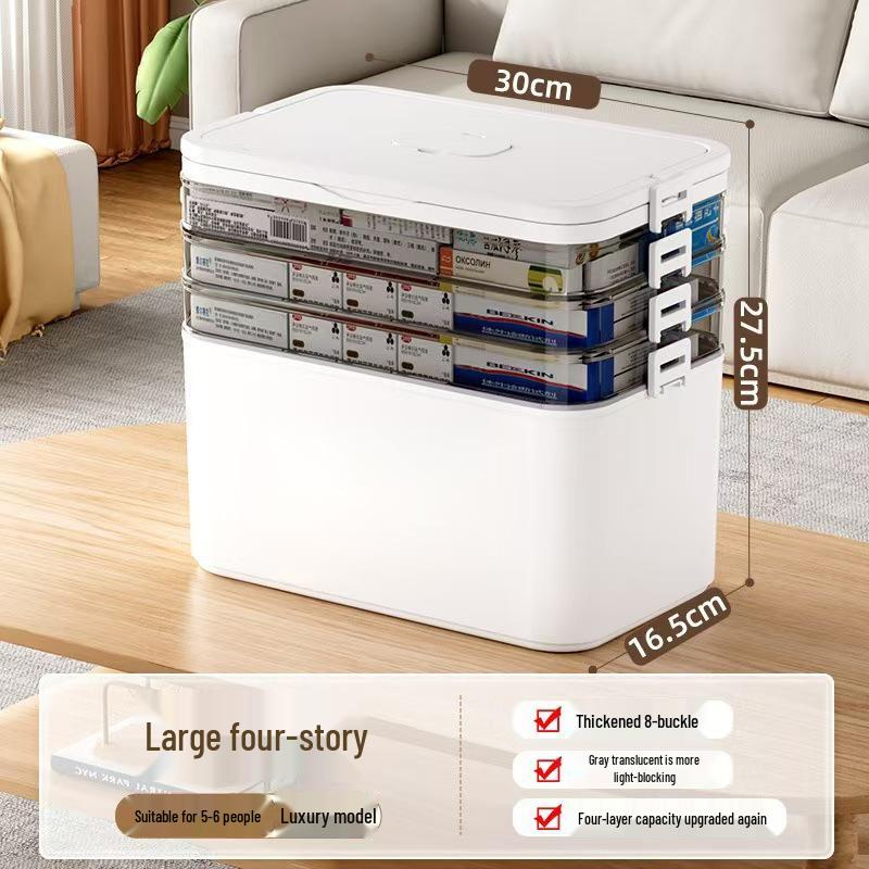 Large Multi-layer Plastic First Aid Kit & Medicine Storage Box for Household Use