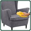 Wingback Chair Cover Gray Velvet Jacquard Patterned Elastic [30-Z3-Sz]