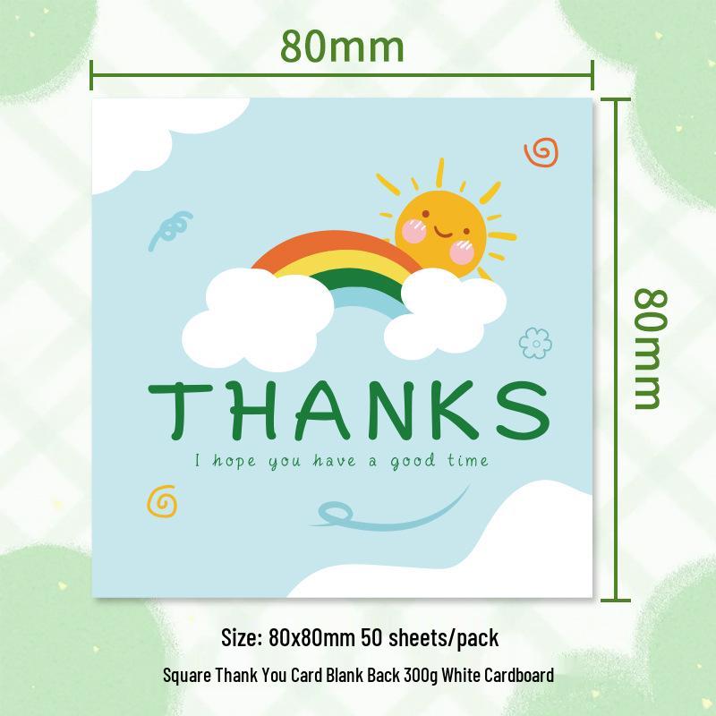 Cartoon Thank You Card Square - Handwritten Festival Greeting Card Gift Packaging Decoration