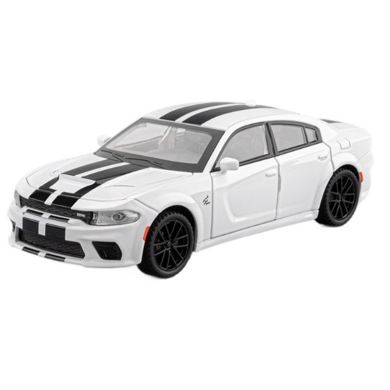 

1/32 Dodge Charger SRT Hellcat Металлическая модель маслкара Со звуком и светом Инерционная Детская игрушка Коллекционные предметы Подарок на день рождения белый