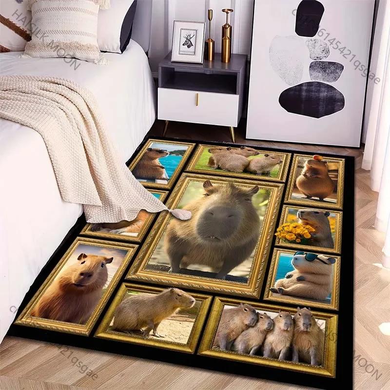 Covor cu Imprimeu Capibara, 15 Mărimi, pentru Casă, Living, Dormitor, Cameră Copii, Cameră Computer, Covoraș de Podea Antiderapant, Covor pentru Zona de Joc, pentru Cadou