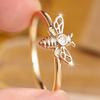 Gold Bee Ring with Sparkling CZ Crystal Cute Insect Animal Fashion Jewelry Delicate Band Gift for Women Girls