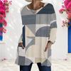 Women Plus Size Blue Pink Geometric Printed Round Neck Long Sleeve Loose Longline T Shirt With Pockets