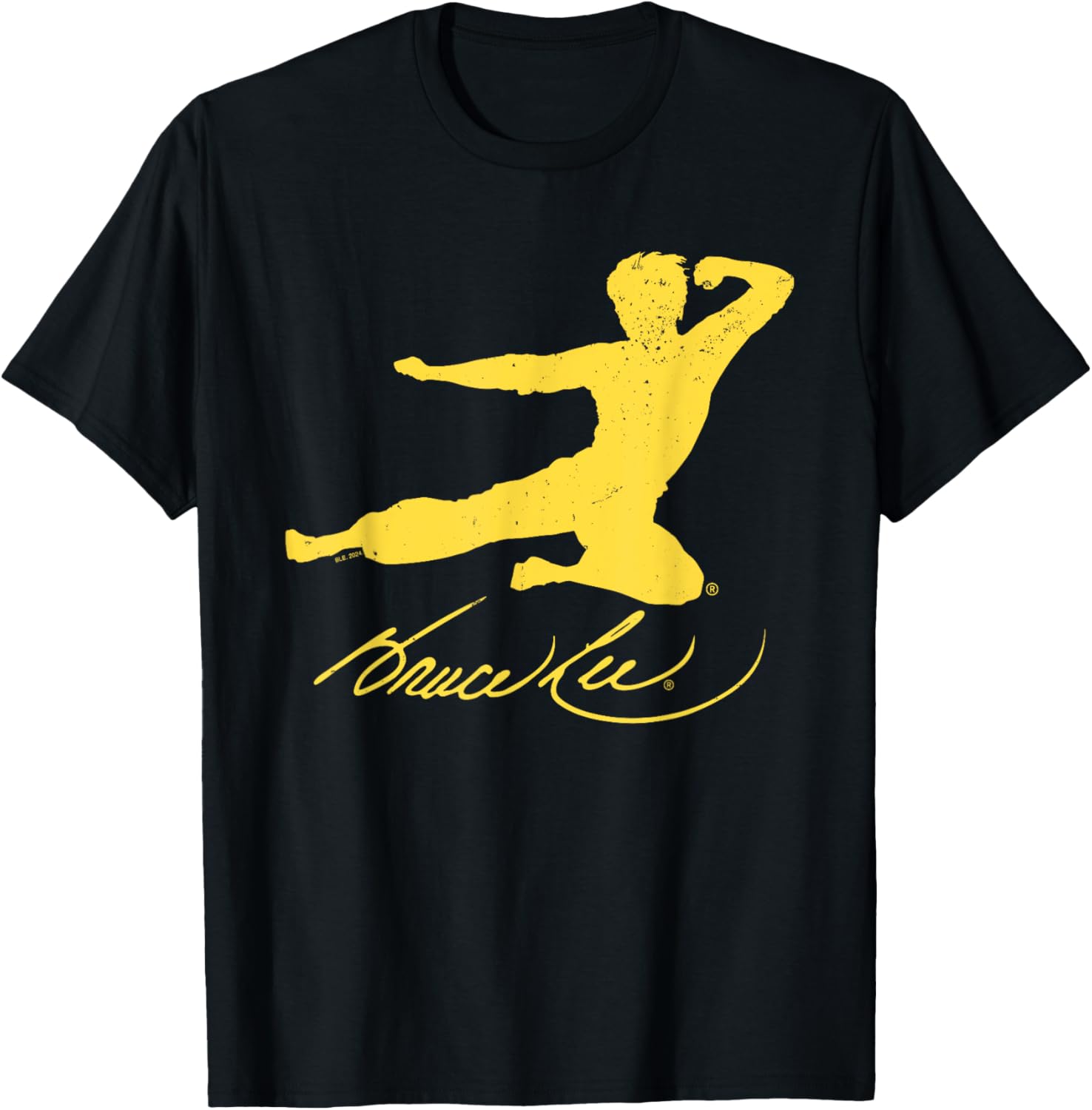 Bruce Lee Jumping Kick Yellow Distressed T-Shirt S
