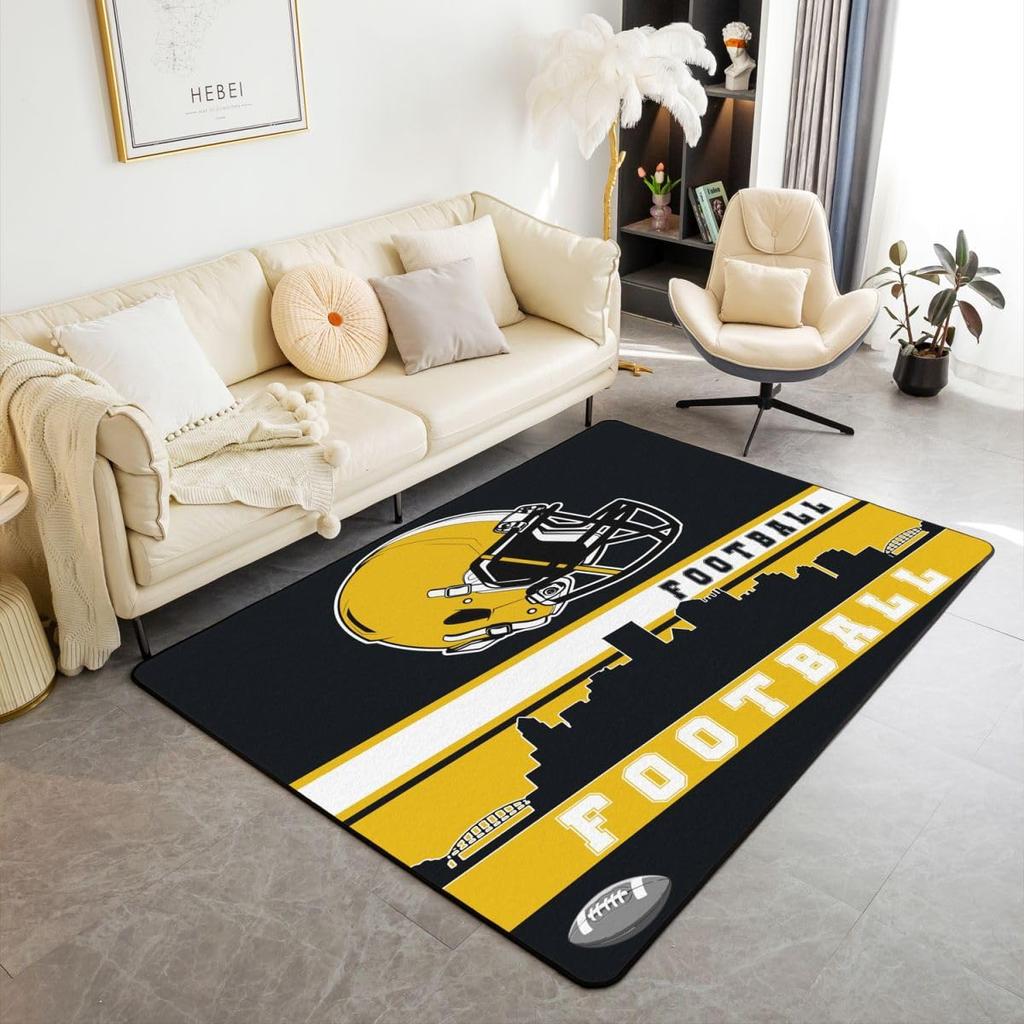 Erose Braut Fußball Stadt Bereichsteppich 4'11" x 3'3" Fußballteppich für Jungen Mädchen Braun Rot Rugby Spiel Teppich Fußballfans Schlafzimmer Dekor Sport B