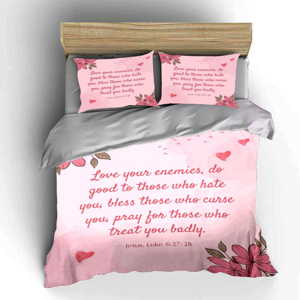 "Floral-Themed Inspirational Bible Verses Gift Set" kid's and adults' bedroom decor, Exquisite three-piece bedding set gift