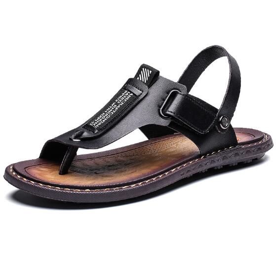New Summer Outdoor Flip Flops Men Sandals Comfortable Casual Leather Men Breathable Beach Shoes Sandals Plus Size 38~48 D39