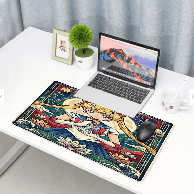 Sailor Moon Print Mouse Pad, Anti‑Slip Desktop Keyboard Mat, for PC Laptop Gaming Working Daily Use, Cool Festival Surprise Gift