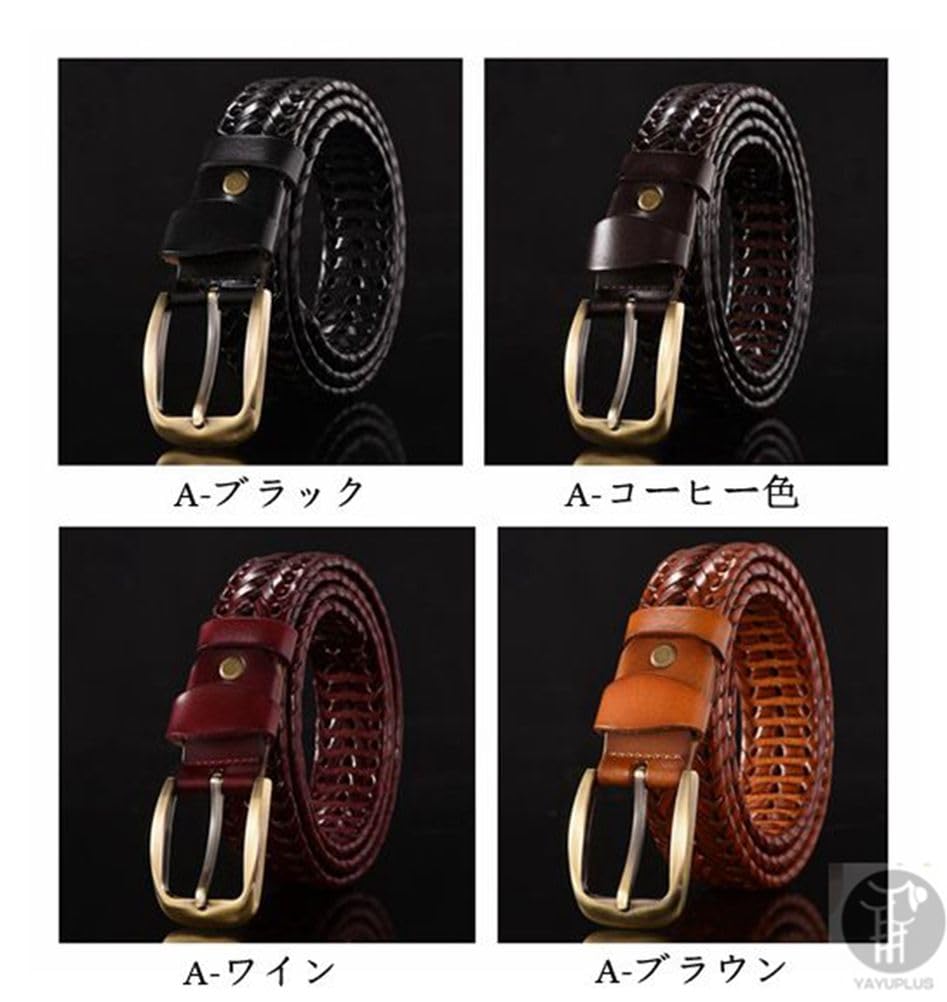 [YAYUPLUS] Genuine Leather Belt, Cowhide, Unisex, Mesh Belt, Adjustable Height, Men's & Women's, Business (A-Coffee, F)