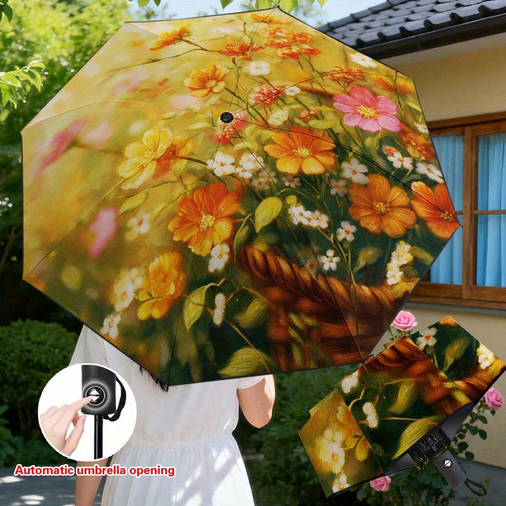 

1pc Women s Automatic Umbrella with Self-Opening Button, 8-Rib Heavy-Duty Frame & -Inspired Cherry Blossom/Gardenia Floral Pri Iron&8K