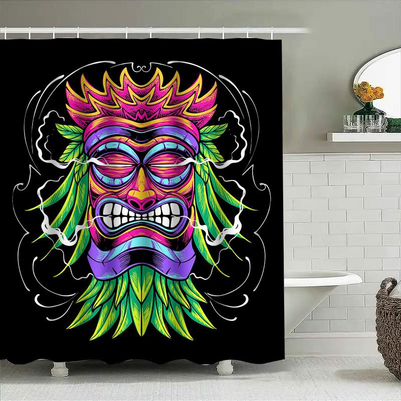 

Tuniu Vibrant Tribal Tiki Mask Shower Curtain Cool Neon Art Bathroom Decor Unique Wall Decor W60H190(CM)-1 Pcs