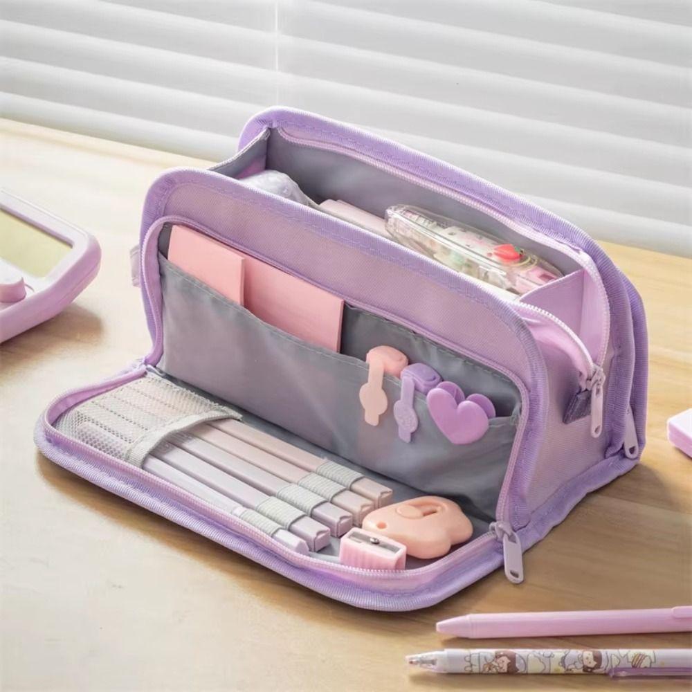 Simple Checkered Pencil Case Large Capacity Multi-layer Pen Bags Triangle Pencil Bag School Supplies