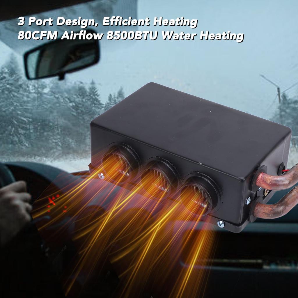 500W Car Heater Fan Low Noise 80CFM Airflow 8500BTU 3 Ports Water Heating Double Exhaust Heater Defroster DC12V