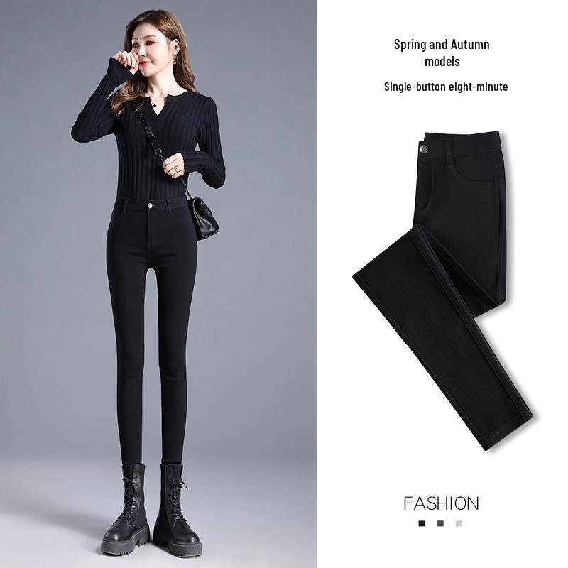 

2025 Новые эластичные черные брюки скинни с высокой талией для миниатюрных женщин - Коллекция весна/осень M fits 96-105 lbs