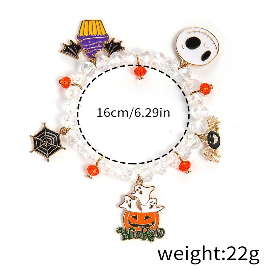 Funny Halloween Witch Hat Pumpkin Black Cat Ghost Cobweb Bracelets For Women Men Vintage Spider Crystal Beads Bracelet Jewelry
