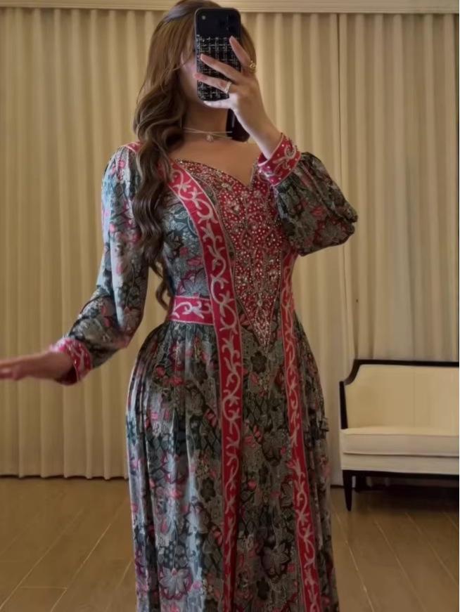 Spring 2026 European & American Printed Fashion Loose Women's Long-Sleeve Dress