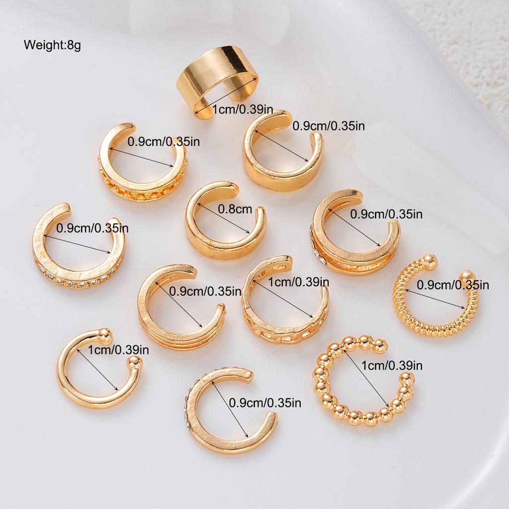 12Pcs Gold Color Cuff Earring Set For Women Non Pierced C-Shaped Crystal Twisted Stackable Cartilage Earrings Trendy Jewelry New1