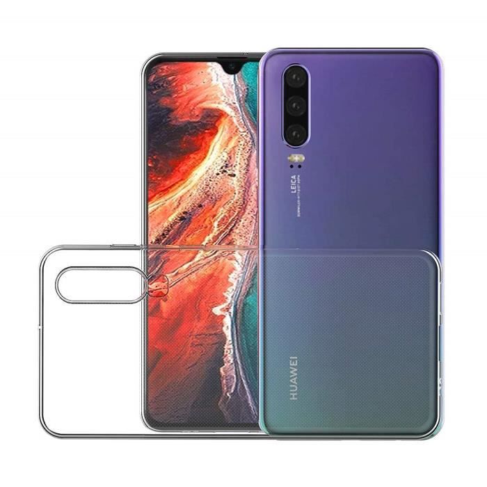 Huawei P30 Case - Phonillico® - Transparent Soft Silicone - Tempered Glass Black Edge - Ultra Slim