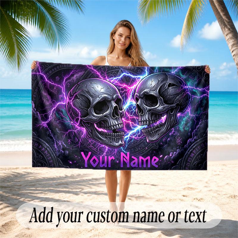 Skull Gothic Theme Beach Towel Personalized Custom Name & Text Soft Quick Dry Beach Towel for Swimming Travel