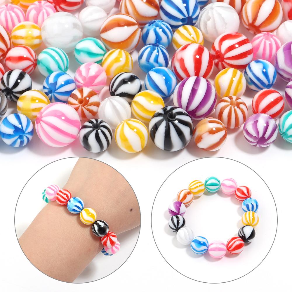10-20pcs 12 16mm Candy Colored Resin Striped Beads Loose Spacer Round Beads For DIY Charms Bracelet Necklace Jewelry Accessories