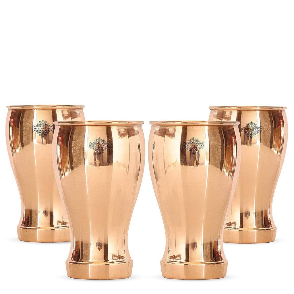 Pure Copper Wine Glass Goblet Tumbler Cup | 490 ML Capacity | Beer Wine Cocktail | Bar Home Hotel Restaurant, Set of 4