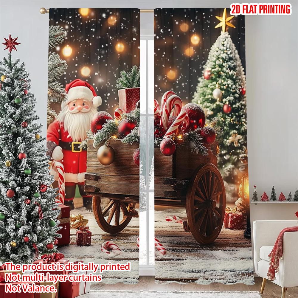 

Set Of 2 Flat Printing Christmas Window Drapes Red Gift Wagon Versatile Polyester Without Electricity Curtains Made W100*H70(CM)-Grommet top&1PCS