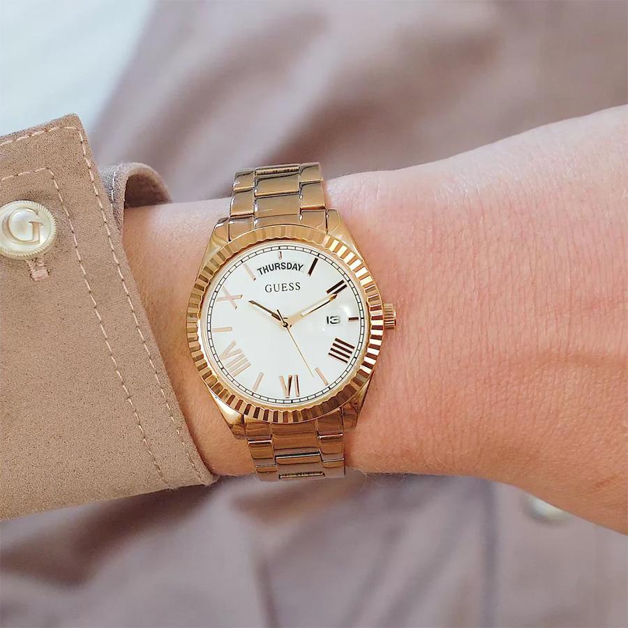 Guess Ladies' Watch - Rose Gold Steel Strap White Dial Day-Date GW0308L3