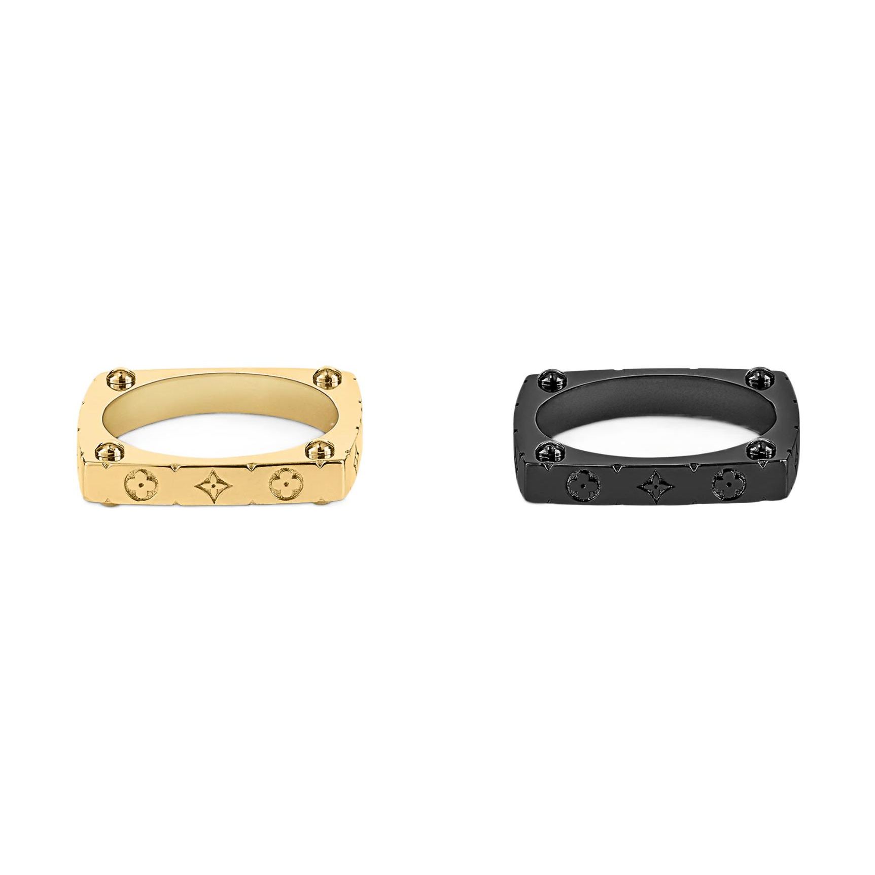 

Louis Vuitton Floral Pattern Engraved Fashion Metal Ring Unisex rings Black Gold M00690 M