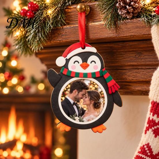 Festive Wood Photo Frames Christmas Frame Pendant with Hanging Rope, Personalized Wooden Picture for Holiday Custom Keepsake Ornaments Tree
